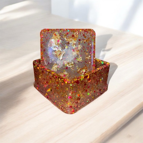 Hand Crafted Accessories - Resin Trinket Box Pink & Gold Handcrafted